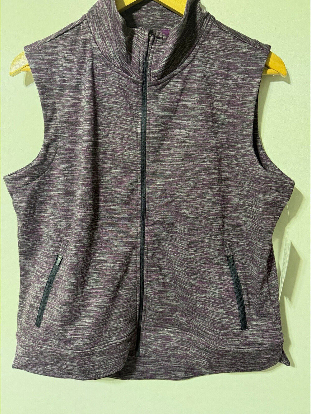 Soul + Sky Women’s Purple/Gray Heathered Full Zip Vest Pockets Size L